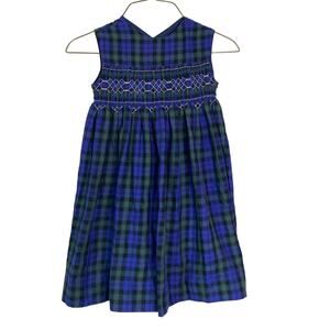 Orient Expressed Toddler Girls blue‎ plaid smocked front jumper dress Size 5